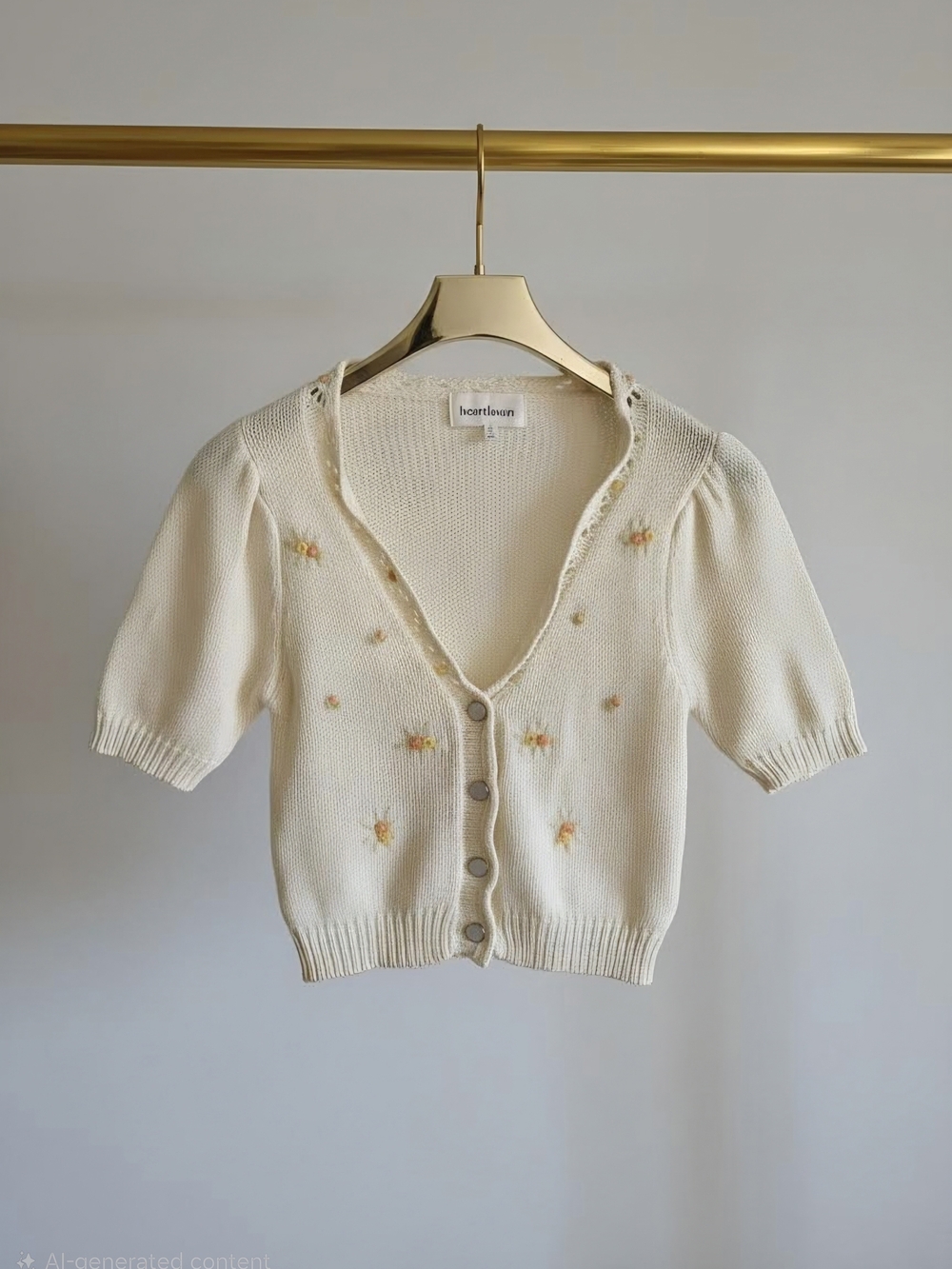 Heartloom Cream Knit Button-Front Cardigan with Floral Embroidery